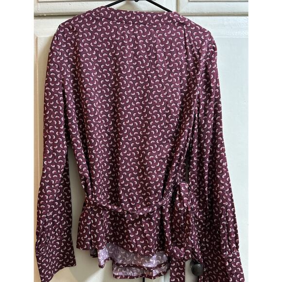Boden Women's Belle Wrap Tie Waist Maroon Rainbow Long Sleeve Blouse Top - 14R - Picture 9 of 11